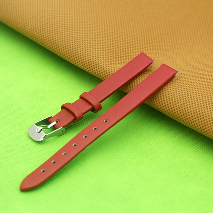 5 Colors Women\'s Watchbands Thin Leather Watch Strap Stainless Steel Buckle Belt Buckle10mm