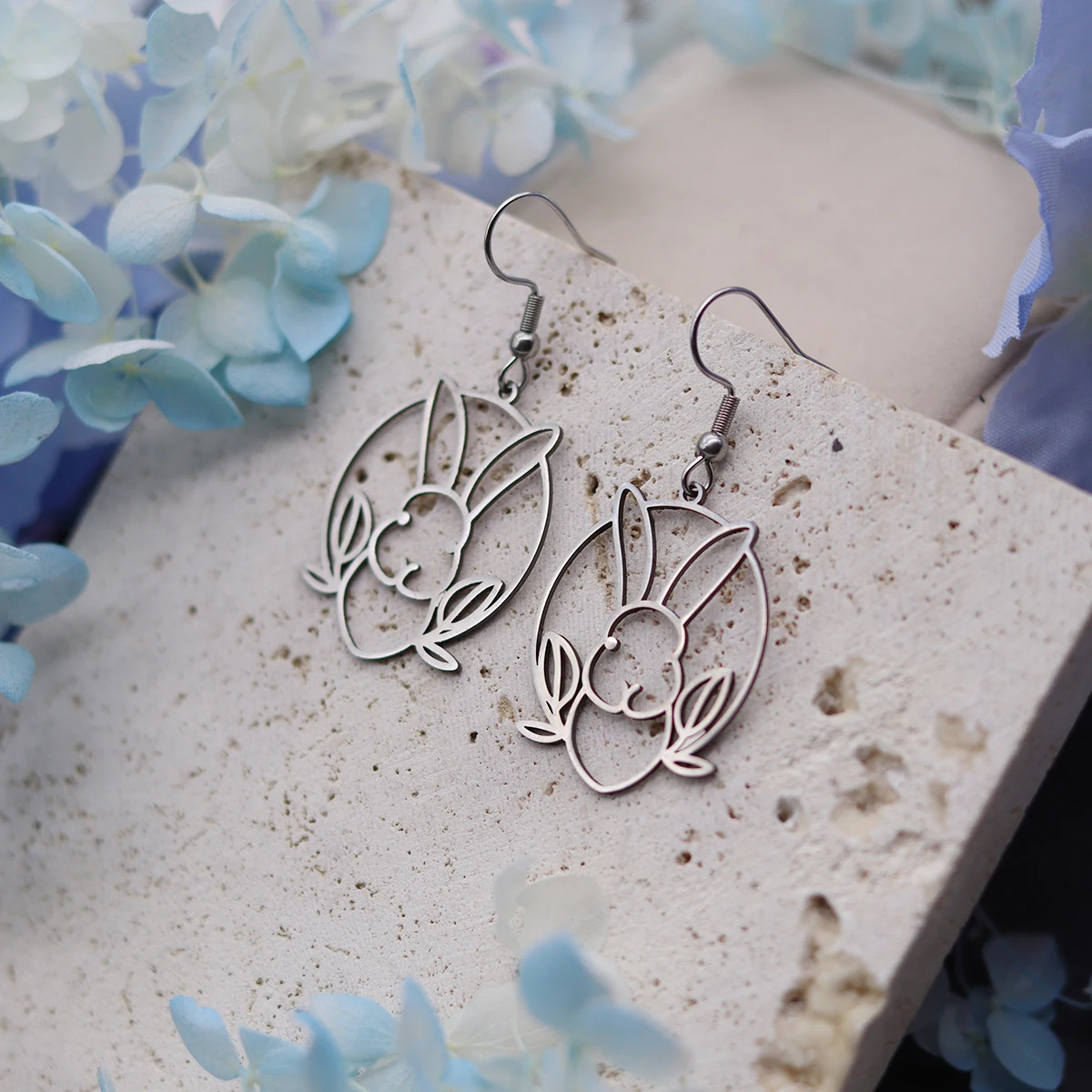 Kinitial Cute Rabbit Pendant Women's Earrings Stainless Steel Animal Jewelry Hanging Earrings Valentine's Day Unique Gift