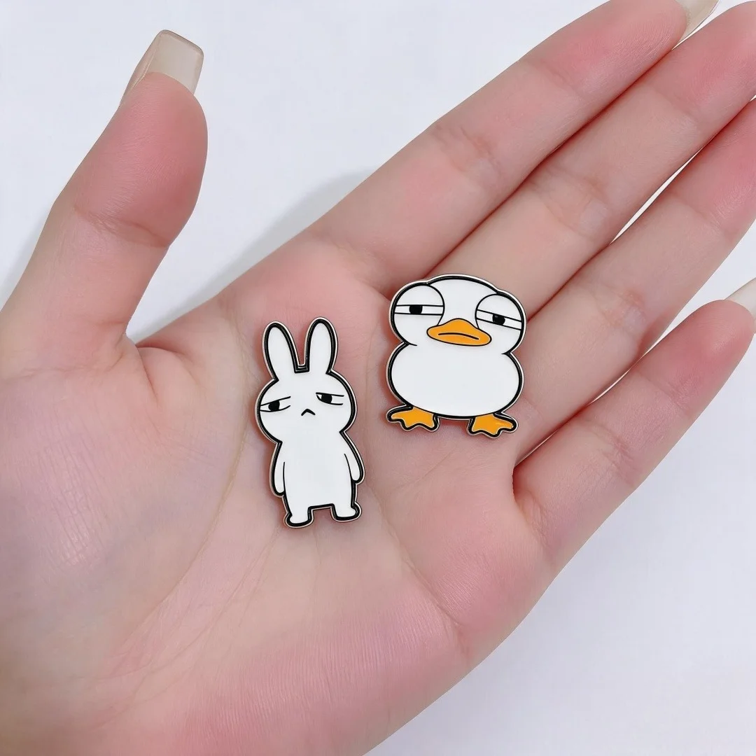 Grumpy Duck Rabbit Enamel Pin Set Sullen Face Cartoon Animal Metal Brooch Badge For Backpack Jacket Decor Gift