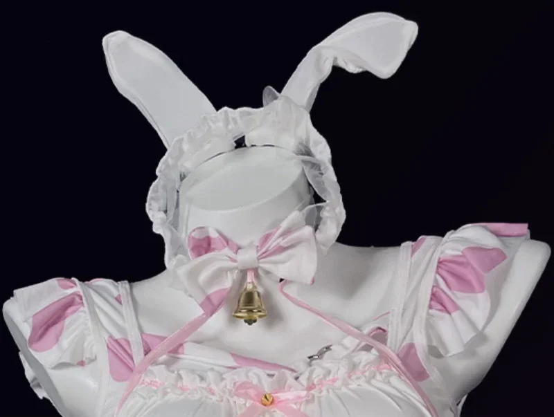 Japońskie Anime króliczek Cosplay kostiumy kobiety słodka różowa Lolita dziewczyna pokojówka sukienka Halloween nadruk z krową bielizna erotyczna