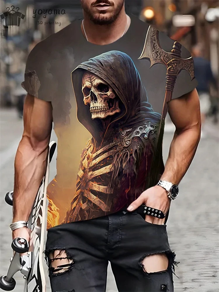 Men's Horror Skull Print T-Shirt 3D Print Vintage O-Neck Short Sleeve Fashion Oversized T-Shirts Men's Summer Street Clothing image 6