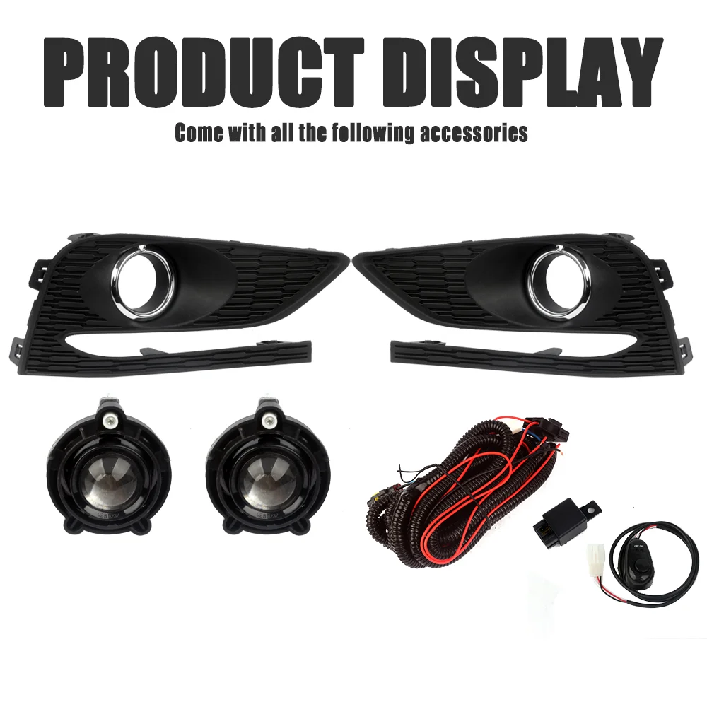 Fog Light Kit for Chevrolet Cruze 2017-2019 H11 12V 55W Replacement Lamps with Bezel Covers Wiring Harness Switch Relay