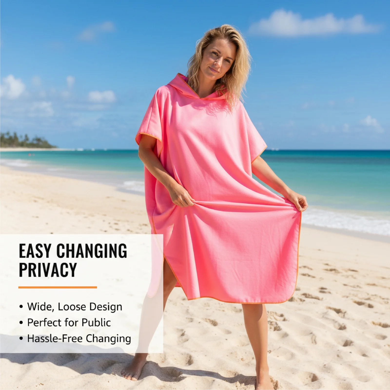 Pink Adult Swim Poncho Hooded Towel Robe Portable Quick Dry Changing Robe for Beach Pool Surfing