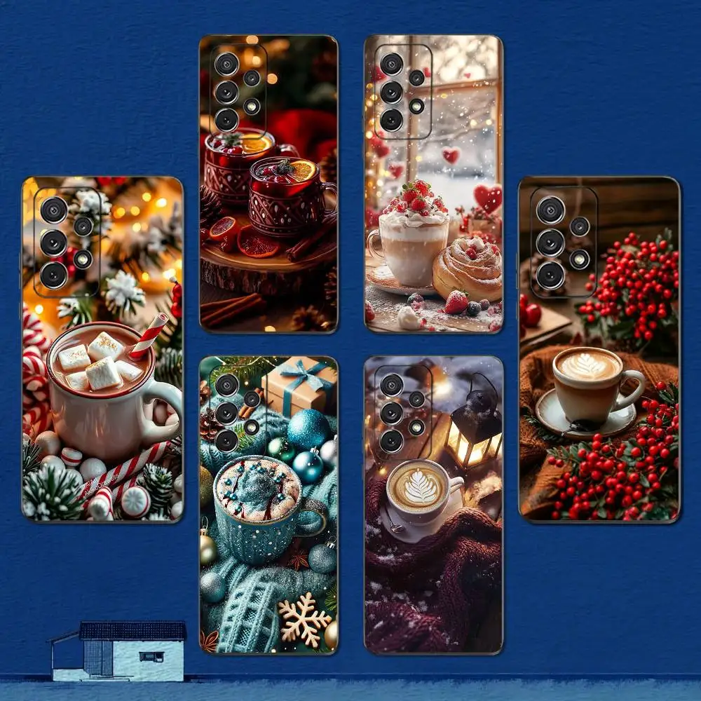 

Winter Christmas Art Cafe Phone Case For Samsung S22,S21,S20,S10,S9,S25,S24,S23,Ultra,FE,Plus,Lite,Soft Silicone Black Cover