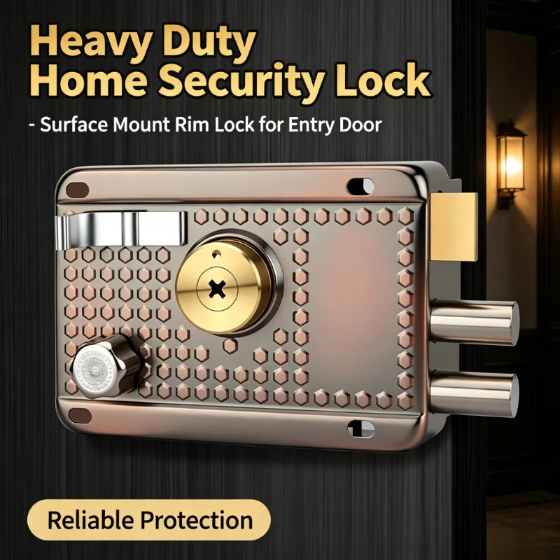 Anti-Theft Surface Mount Rim Door Lock Heavy Duty External Security Lock with Copper Cylinder & Solid Dead Bolts