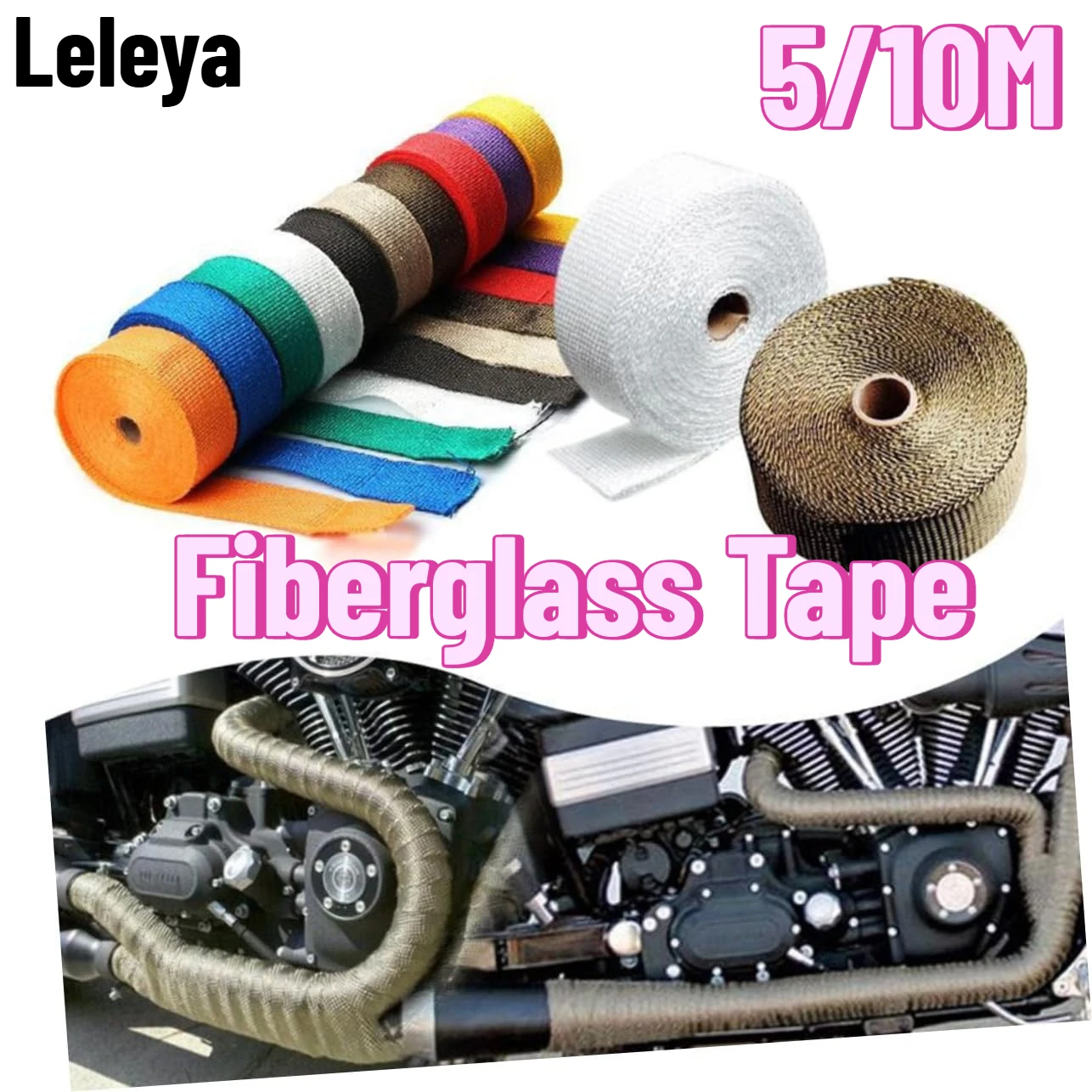 Multi Colored Fiberglass Exhaust Bag Heat-resistant Tape Motorcycle Pipe Anti Scalding and Heat-insulating Tape Car Modification