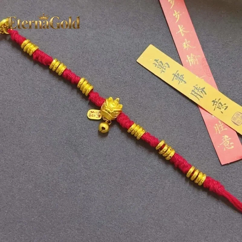 

EternaGold: Роскошный модный браслет из настоящего золота 9999 пробы (24K) с красной веревкой и львиным мотивом, высококлассный дизайн, DIY-диск, браслет с красной веревкой