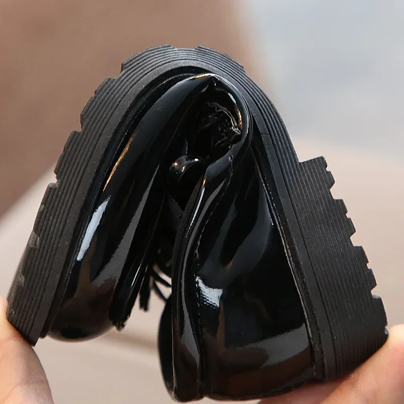 Crianças borla sapatos de princesa festa escolar vestido de casamento mary jane sapatos de couro do plutônio meninas respirável anti-skid deslizamento em sapatos