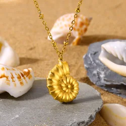 Fashion Conch Pendant Necklaces for Women Girl Gold Color Stainless Steel Chain Choker Cute Shell Ocean Jewelry Anniversary Gift