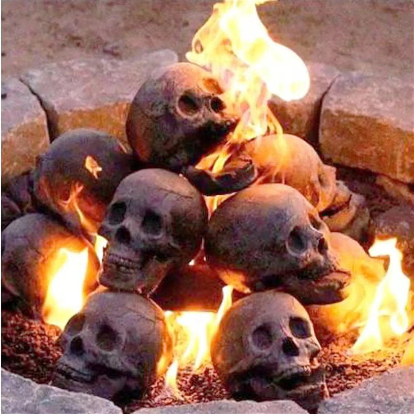 1pc Ceramic Fire Pit Skull Halloween Party Home Garden Ornament Fireproof All Size Realistic Human Skeleton Decor Props