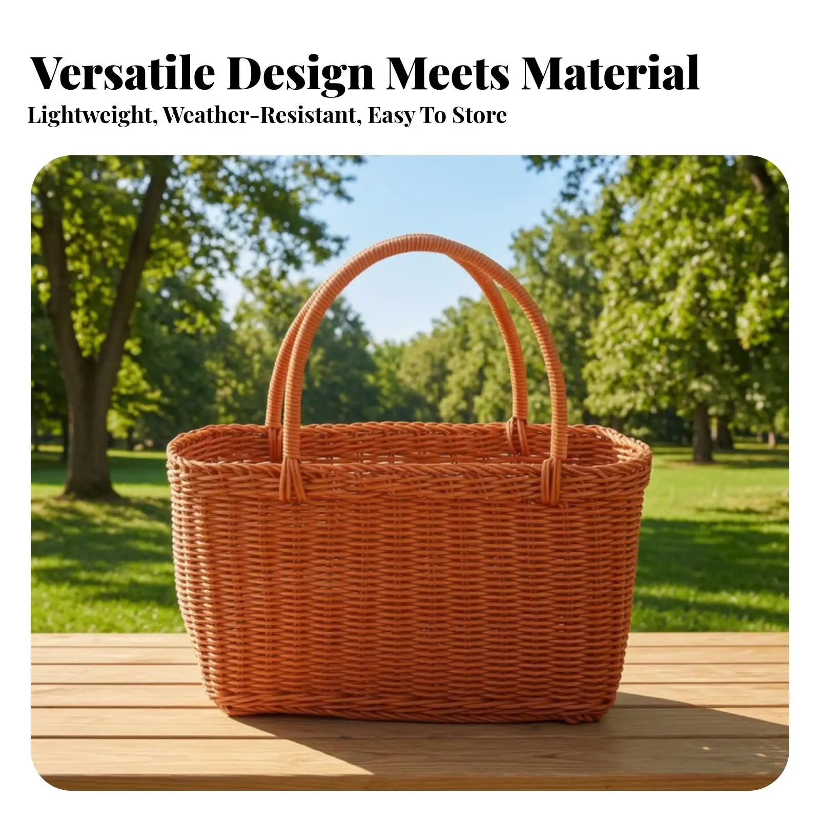 Easy to Clean Imitation Rattan Basket | Rectangular Open-Weave Structure, Lightweight Hand-Carry Design, for Home Storage