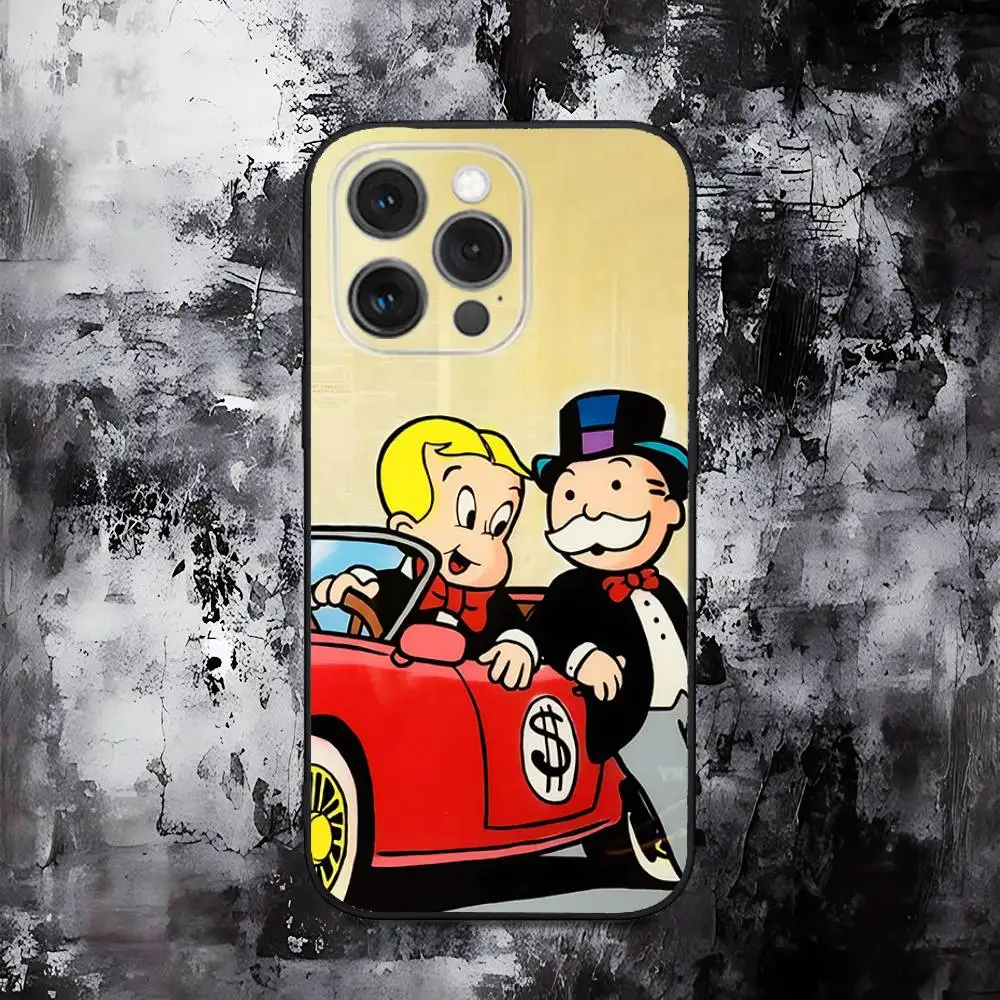 حافظة هاتف M-Monopoly Cash لهاتف iPhone 16,15,14,13,12,11,Pro,Max,Plus,X,XS,SE,E,Mini,Soft Silicone Black Case