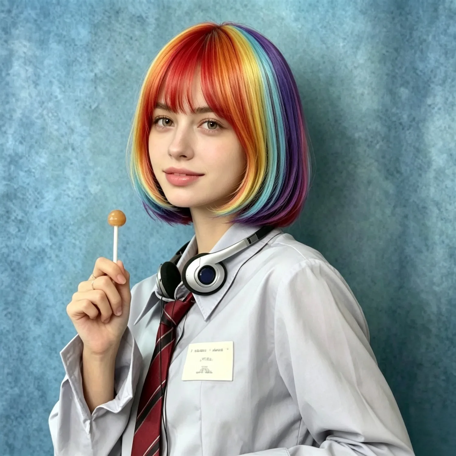 Rainbow Straight Bob Wig 12 Inch With Air Bangs Heat Resistant Synthetic Wig For Women