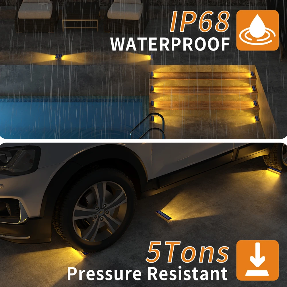 Luces de cubierta solares para exteriores, LED, impermeables, IP68, paso, acera, escalera, jardín, encendido/apagado automático, iluminación de entrada con energía Solar