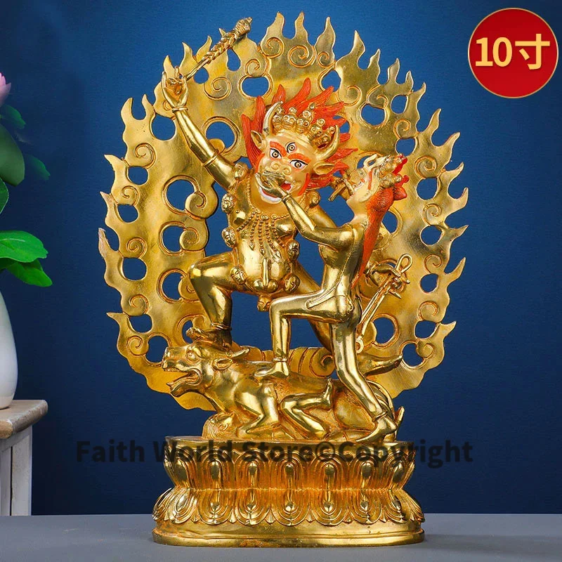 Asia Buddhism good gold gilding Buddha brass statue HOME family effective protection Tibetan QU JIA HU FA Dharma protector