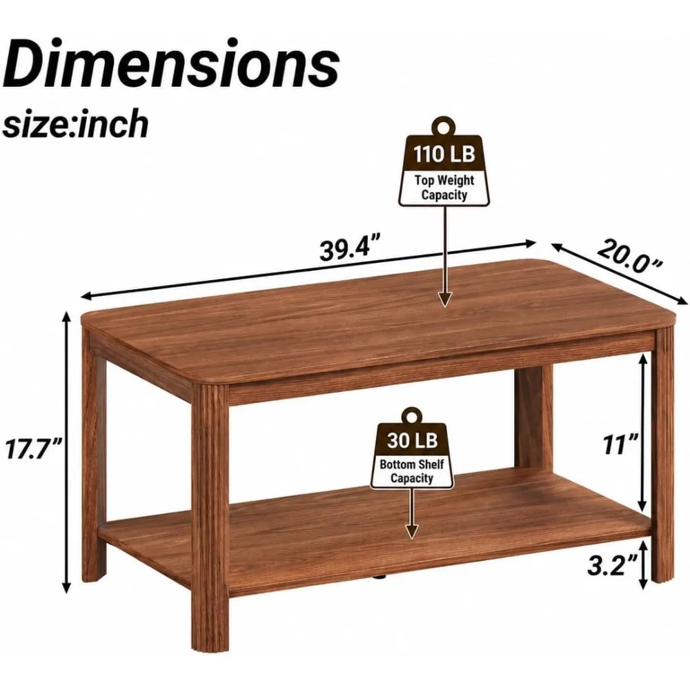 Fluted Walnut Coffee Table 39.4