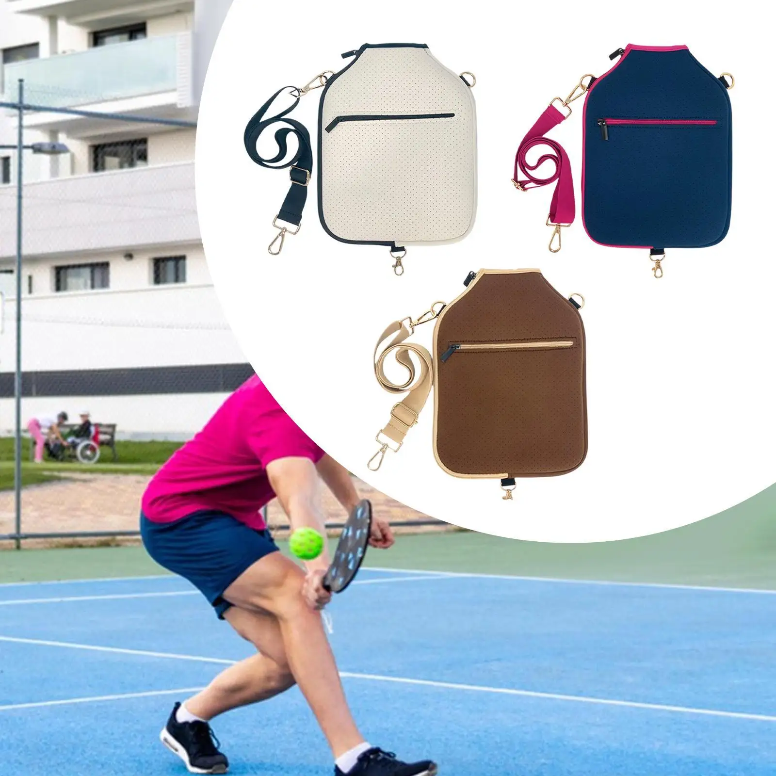 Pickleball Racket Cover Detachable Shoulder Strap Shoulder Bag Zipper Closure Protective Racket Sleeve Storage Bag for Sports