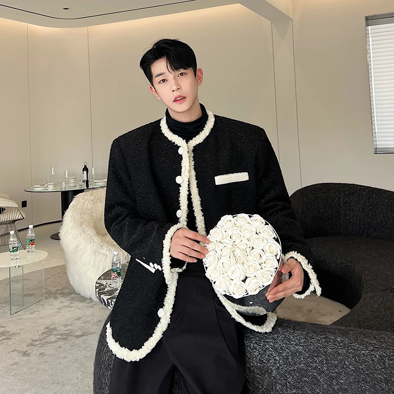 

Original Luxury Korean Design Woolen Long Weave Belted Jaet for Men High-End Feel Colion Color M Outerwear Coat