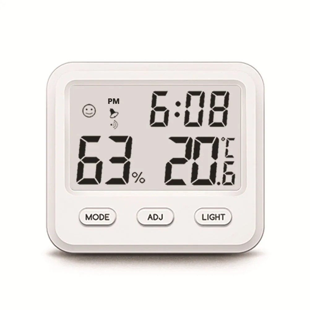 

Indoor Thermometer Hygrometer Clock White Temperature Humidity Monitor Durable Lightweight Portable for Home Office Baby Room