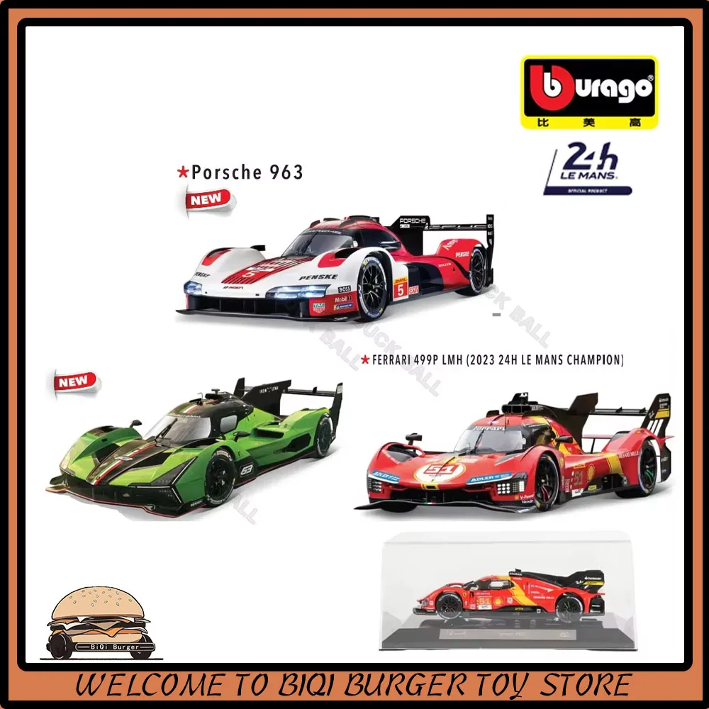 Bburago 1:43 Lamborghini SC63 Dust Cover Ferrari 499P 24h Le Mans Rally Champion Porsche 963 BWM M Hybird V8 Die Cast Toy Gift