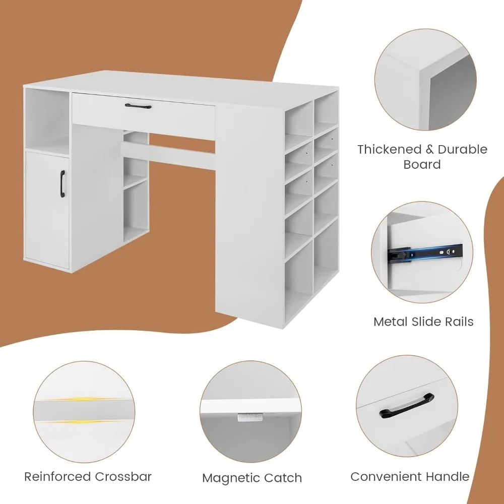 36” Counter Height Sewing Table, 53 Inch Artwork Craft Table with Open Compartments Project Center Desk Sewing Workstation