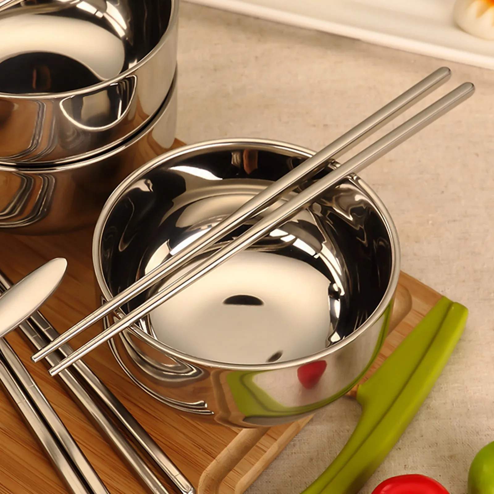 

Набор портативных мисок и приборов из нержавеющей стали, легко моется, идеальный размер для подачи супов, лапши, салатов, фруктов, для дома и ресторанов