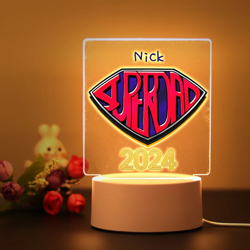 Personalizado 3D Acrílico Night Light com Nome Personalizado, Lâmpada para Casa, Pai e Mather, Dia de Ação de Graças, Presente de Aniversário,