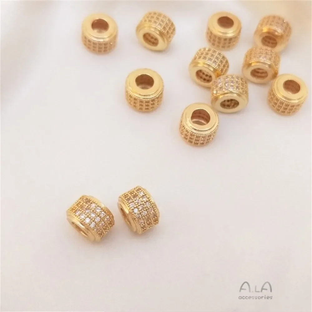 

14K Gold Package with Micro Inlaid Zircon Road Pendant Wheel Beads Cylindrical Separated Beads Handmade DIY Jewelry Accessories