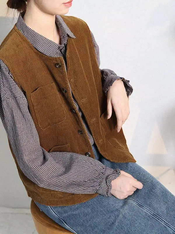 레트로 코듀로이 조끼 여성용 봄 가을 슬림 아우터 우아한 여성용 오픈 가디건 코트 면 폴리에스터 혼방