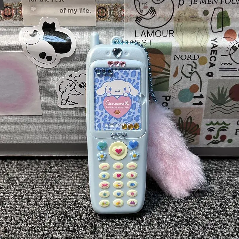 Cute Sanrio Flip Phone Model Hello Kitty Kuromi My Lady Diy Sticker Toy Cosplay Prop Girl Heart Kawaii Harajuku For Kids Gift