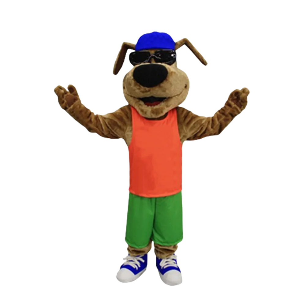 mascot Best Quality Cool Dog LUCKY DOLLAR Mascot Costume  Sunglasses Brown Dog Mascotte Outfit Suit Dog Carnival Costume