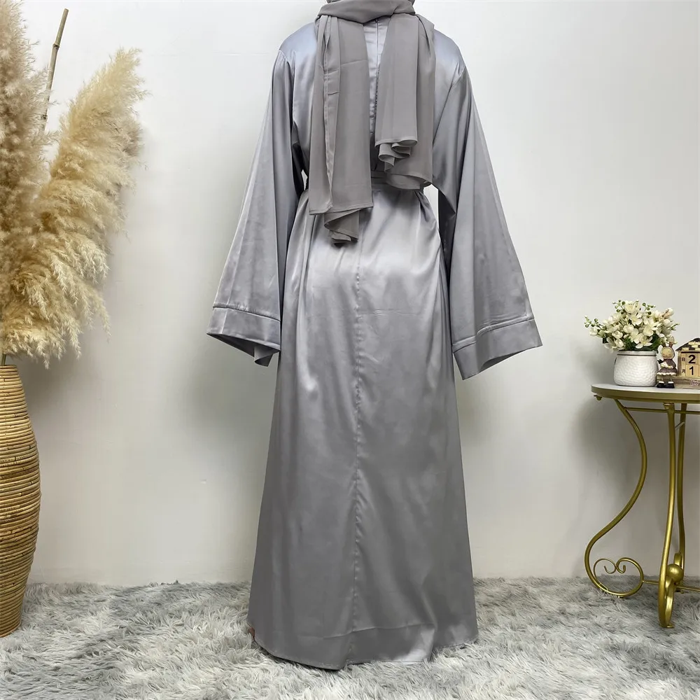 

UNI Ramadan Solid Color Abaya Femme Musulmane Satin Dress Turkey Kaftan Caftan Marocain Muslim for Women Vestido Islam Maxi Robe