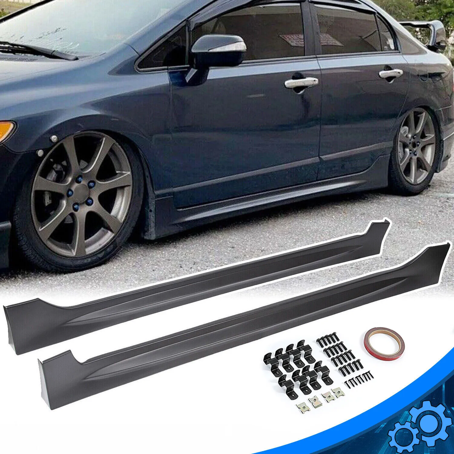 

ABS Side Skirts Mug RR Style For 2006-2011 Honda Civic Sedan 4DR 07 08 09