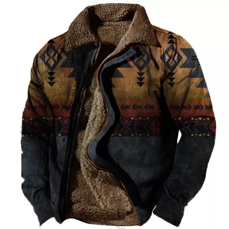 Sudaderas con capucha con cremallera para hombre, chaqueta de plumón cálida, ropa de patrón tradicional Tribal, ropa de abrigo informal, abrigos de