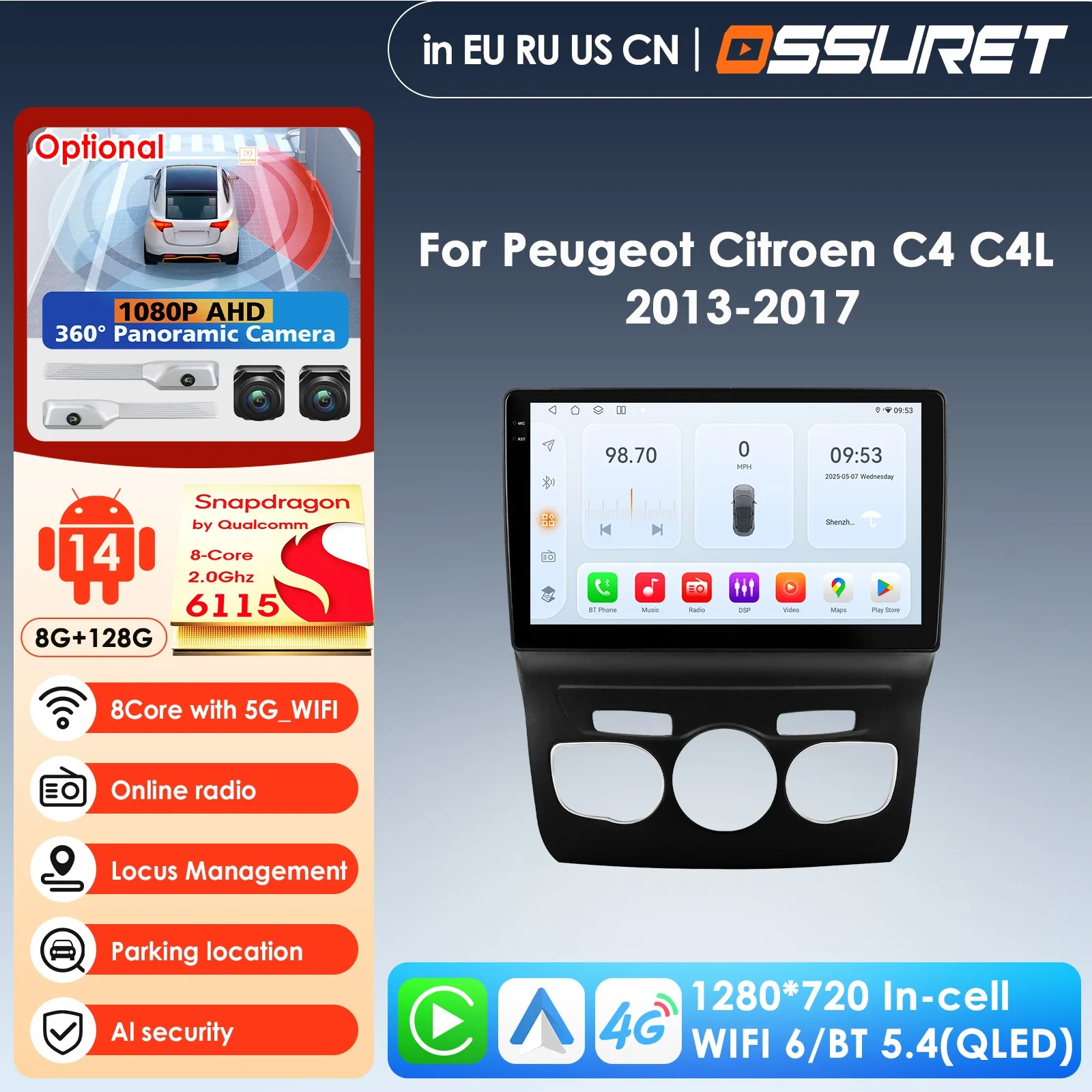 

Car Intelligent Systems for Citroen C4 C4L DS4 2012 - 2017 Carplay Android Car Radio Multimedia Video Player GPS Navigation DSP