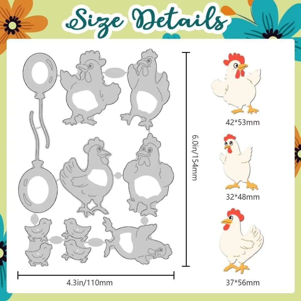 Chicken Cutting Dies Chicken Chasing Balloon Scene Card Making Die Cuts Steel Stencils Scrapbooking Embossing Template Dies
