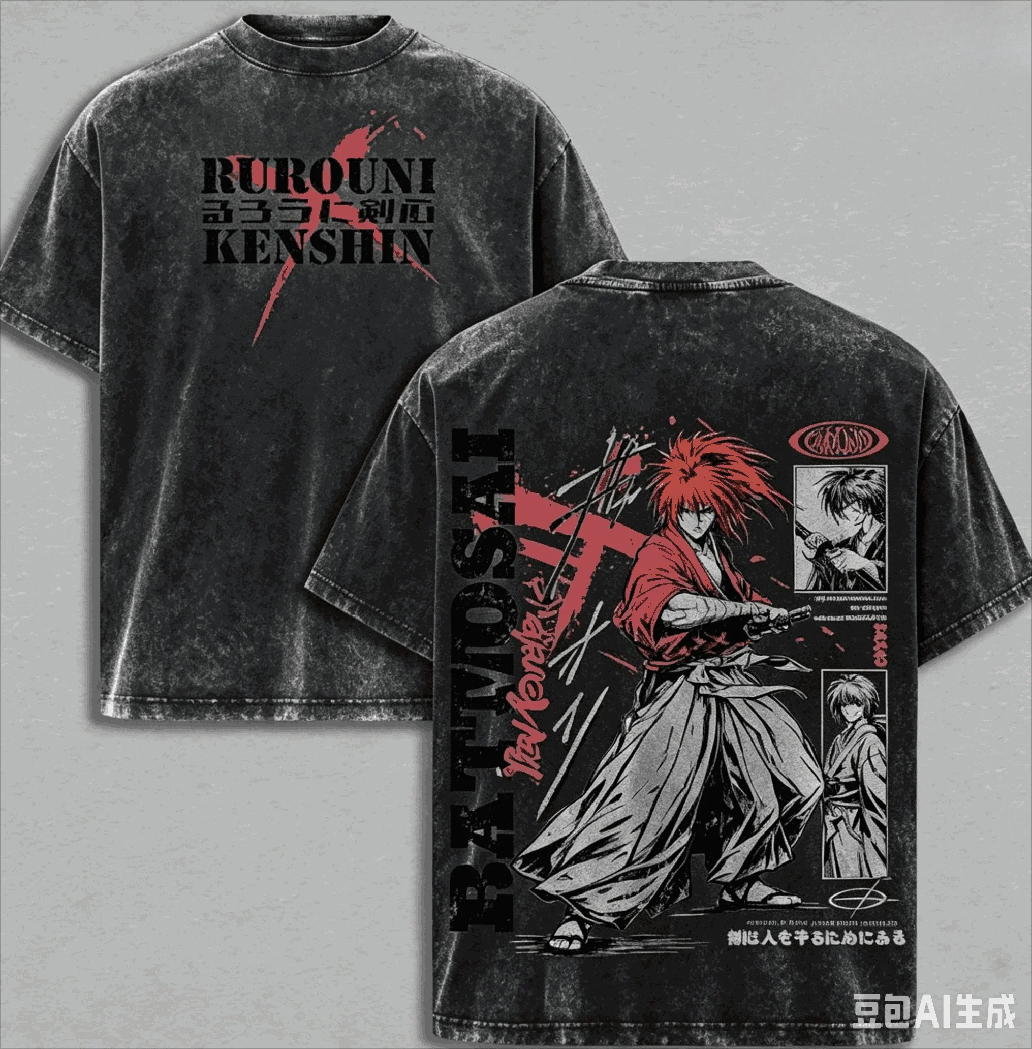 

Rurouni Kenshin Washed T-shirt Anime Lover Harajuku New Model Oversized Vintage Loose Streetwear Unisex high quality hot product