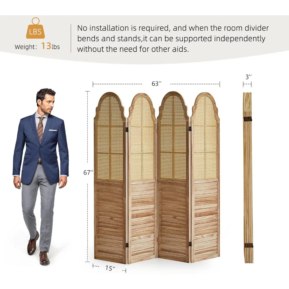 مقسم غرفة الروطان بطول 6 أقدام مع إطار من الخشب الصلب: شاشة خصوصية محمولة قابلة للطي للتقسيم المثالي #6