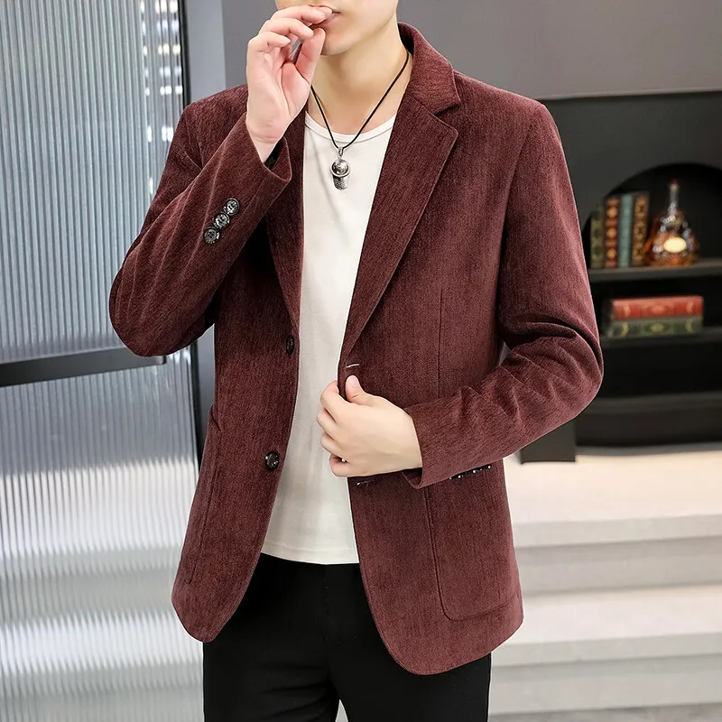 Spring Waffle Suit Jacket Men Solid Color Wedding Business Casual Blazers Slim Fit Street Wear Social Wedding Groom Dress Coats