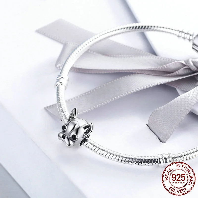 Fit Pandora Charms สร้อยข้อมือ925เงินสเตอร์ลิง Loyal Partners BULLDOG Doggy ลูกปัดสัตว์สุนัข DIY ผู้หญิงเครื่องประดับ