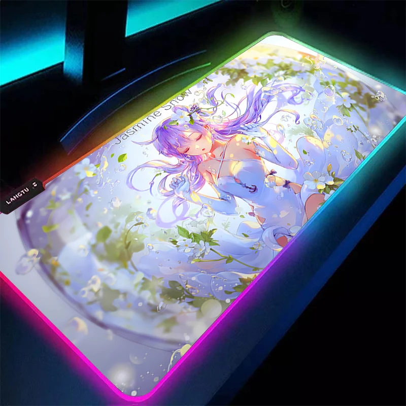 Alfombrilla de ratón para Gamer LED, alfombrilla de escritorio de chica Sexy de Anime, Azur Lane, alfombrilla para teclado de mesa bonita y moderna, alfombra RGB para ordenador portátil, alfombrilla para ratón para juegos