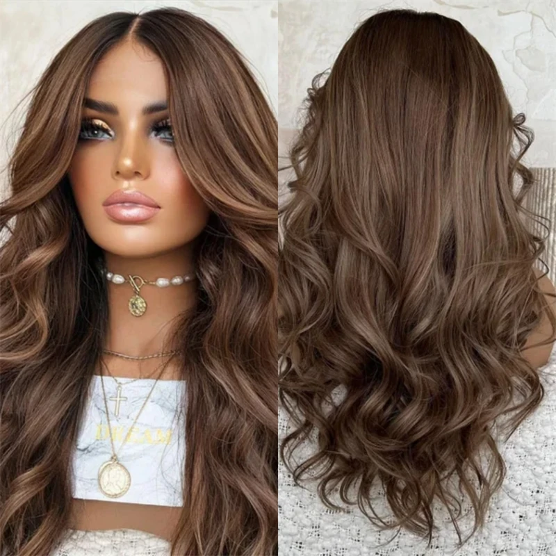 13x4 Free Part Ombre Brown Synthetic HD Lace Front Wig Small Large Size Cap Glueless Preplucked Hairline Soft Body Wave Wigs
