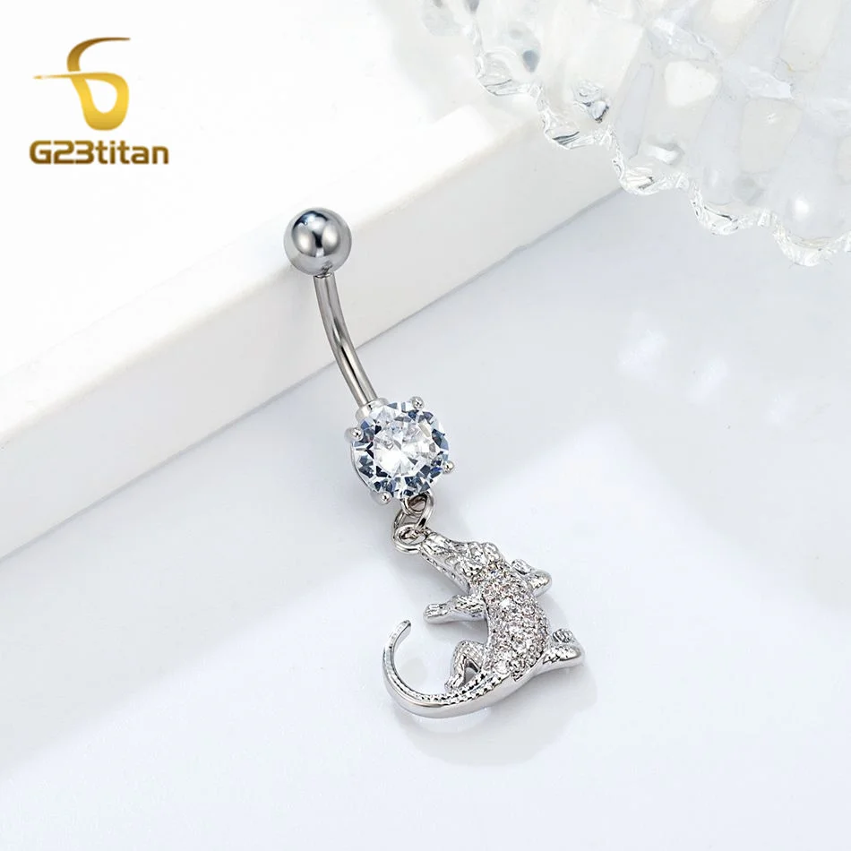 Reptile Crocodile Belly Rings Gold Silver Color Zircon 14G G23 Titanium Bar Navel Piercings Men Women Party Supplies Accessories