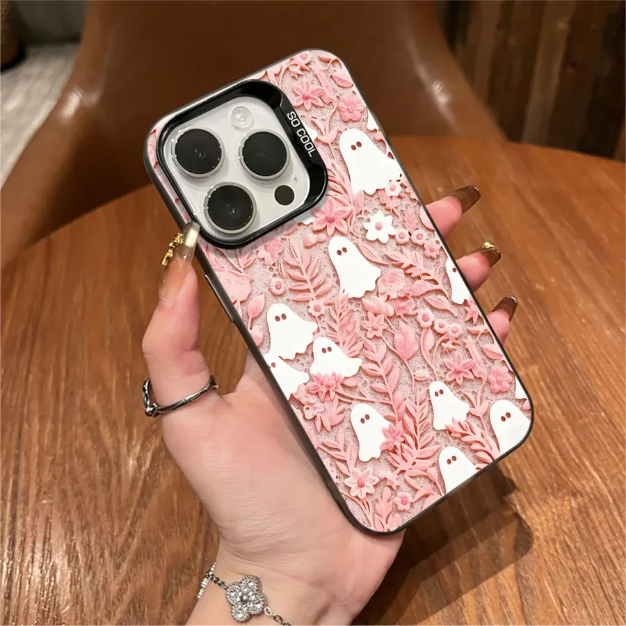 Telefono fantasma fiore rosa per iPhone da 17 a 11 Pro Max Plus