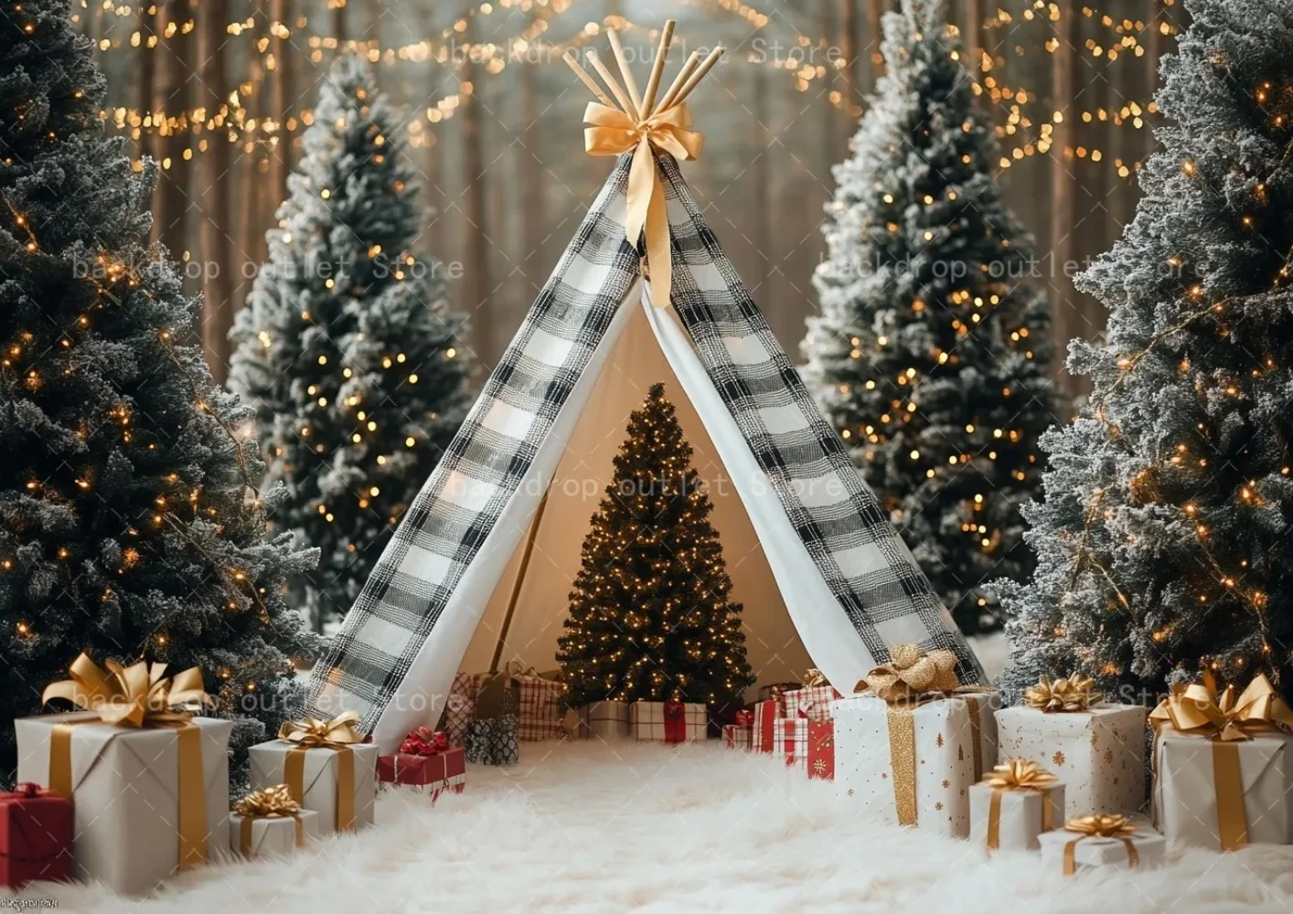 ฉากหลังถ่ายภาพเต็นท์แคมป์ปิ้งลายคริสต์มาสฤดูหนาว, ไฟประดับต้นคริสต์มาส, ฉากหลังถ่ายภาพครอบครัวและเด็ก