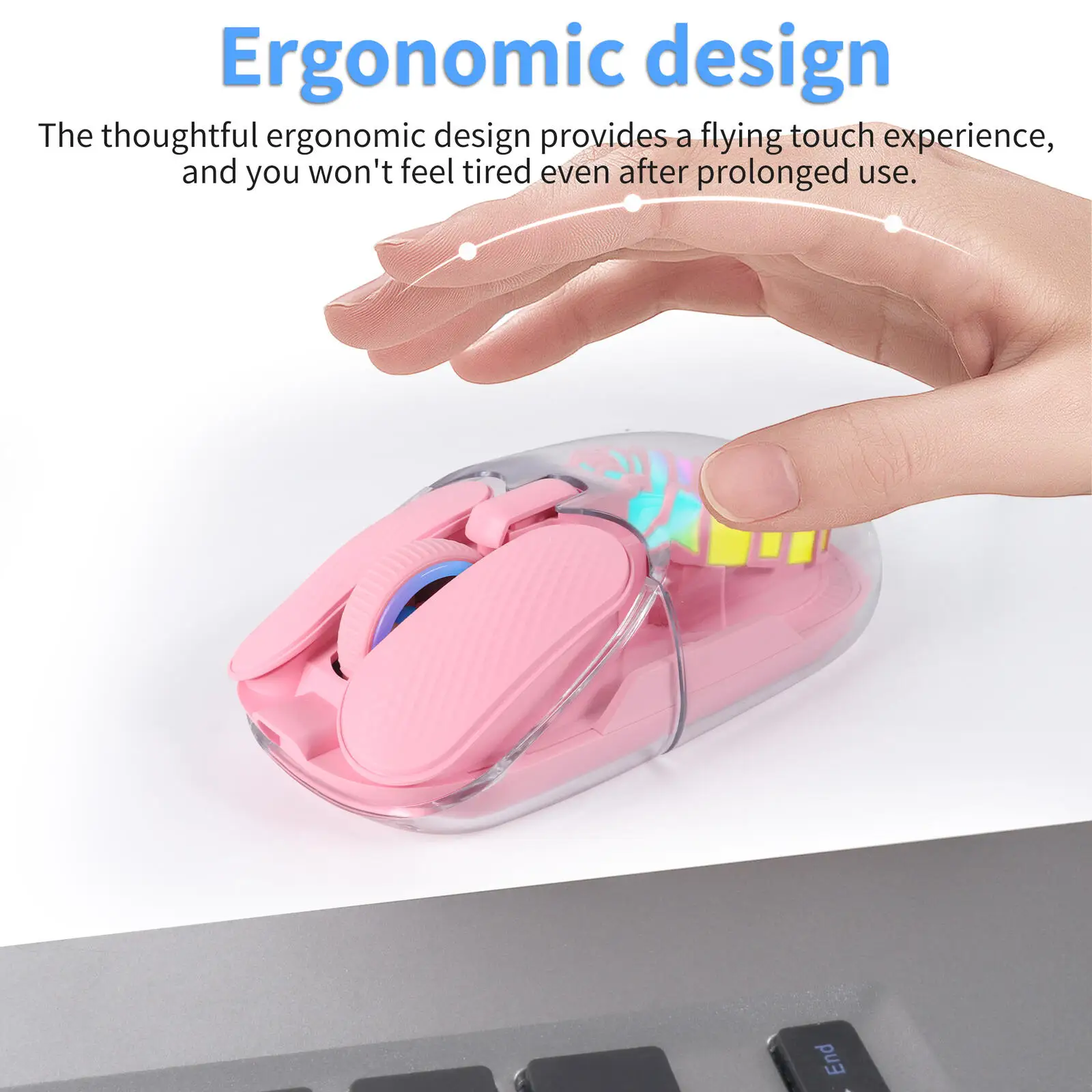 Dual Mode 2.4G Wireless Bluetooth Mouse Transparent RGB Light Ergonomic Rechargeable Portable Silent Mice For Laptop PC Tablet