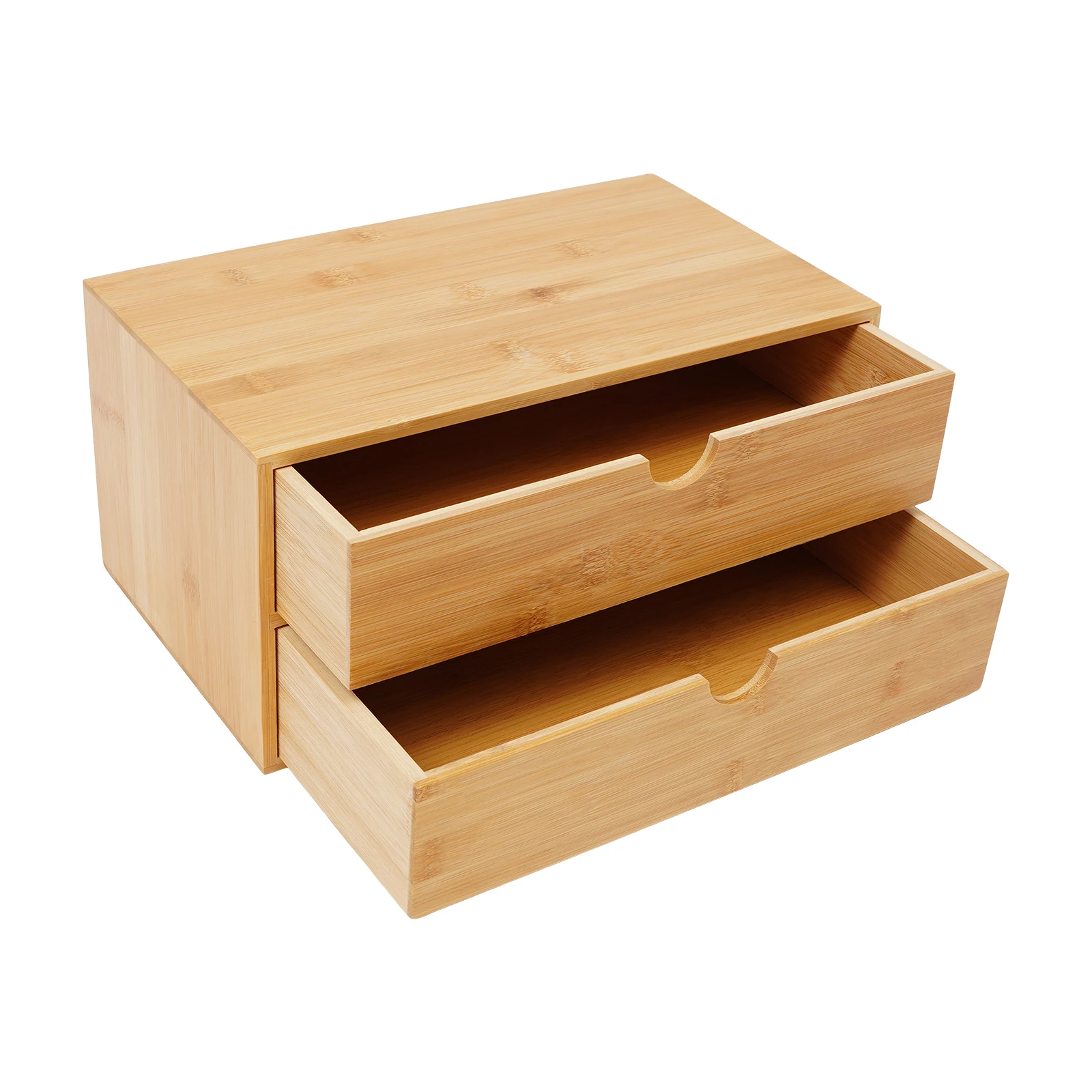 Desk Organizer, 2-Drawer Office Supplies Storage Box, Natural Bamboo Desktop Organizer with Smooth Finish, for Home Office Decor - view 5