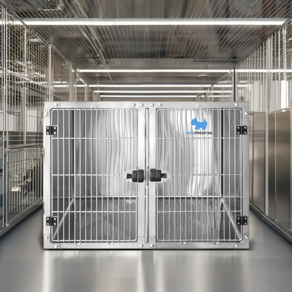 Petsproofing Multilayer Combined Veterinary Kennel Stainless Steel Dog and Cat Cage with Solid Animal Pattern for Rabbits