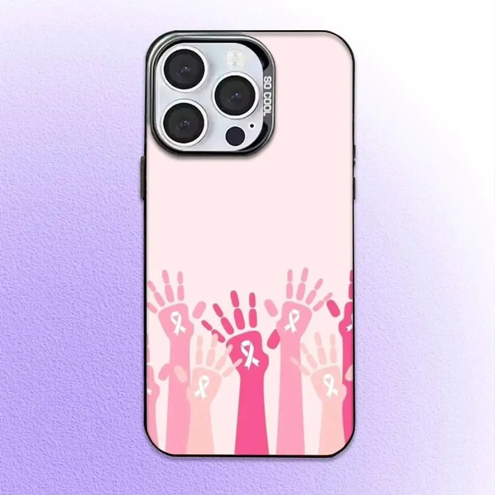 Girl Breast Cancer Pink Ribbon Phone Case For iPhone17,16,15,14,13,12,11 Plus,Pro Max Colored Silver Plated Inside Cover