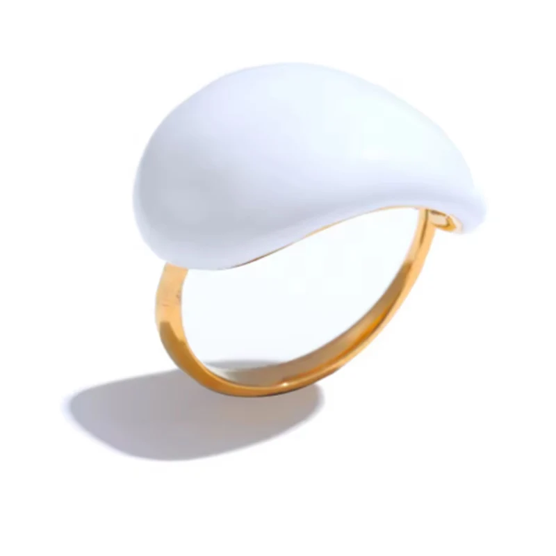 1 PC Irregular Shaped Enamel Ring For Women Gray White Blue Orange Metal Epoxy Finger Ring Girl‘s Daily Wear Jewelry’ image 2